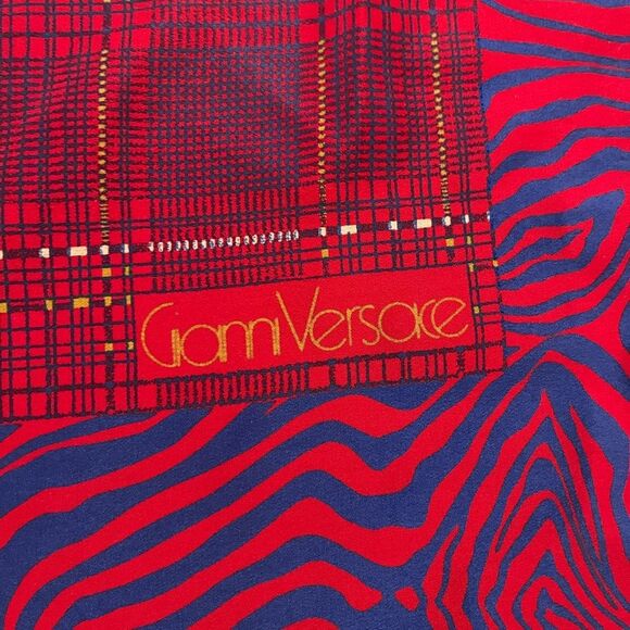 Gianni Versace Red and Blue Silk Scarf - Picture 3 of 6